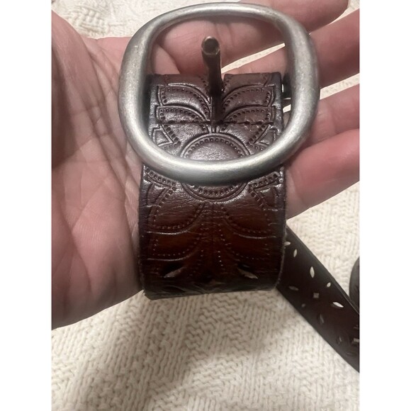 Fossil Belt Womens Small Brown Genuine Leather Brass Hardware Boho Retro Hippie - Picture 3 of 6